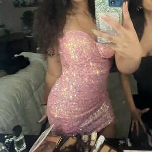 Pink Sequin Dress with Tiara